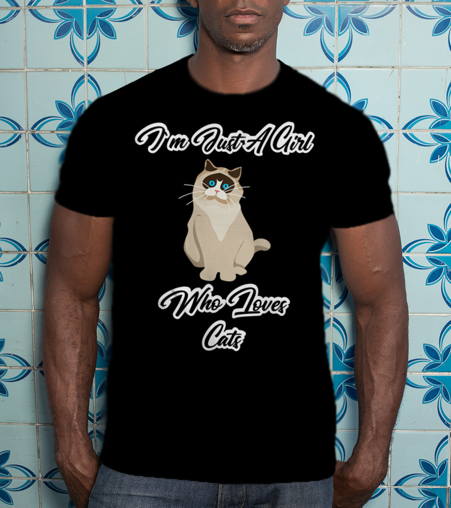 I'm Just A Girl Who Loves Cats With Cartoon Cat T-Shirt