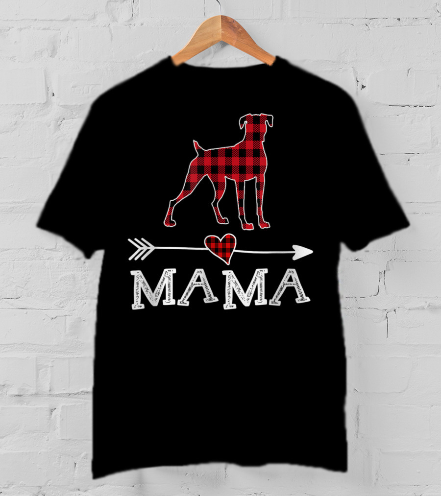 Mama Red Plaid Boxer Dog Heart Buffalo T-Shirt