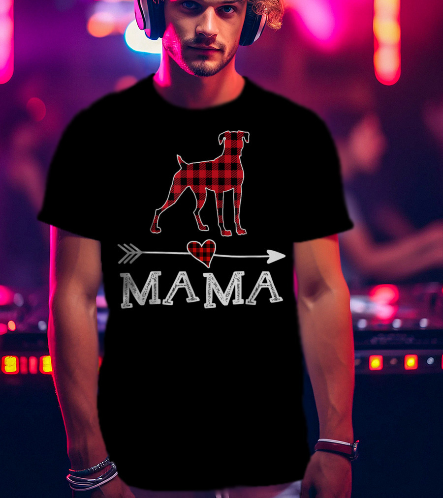 Mama Red Plaid Boxer Dog Heart Buffalo T-Shirt