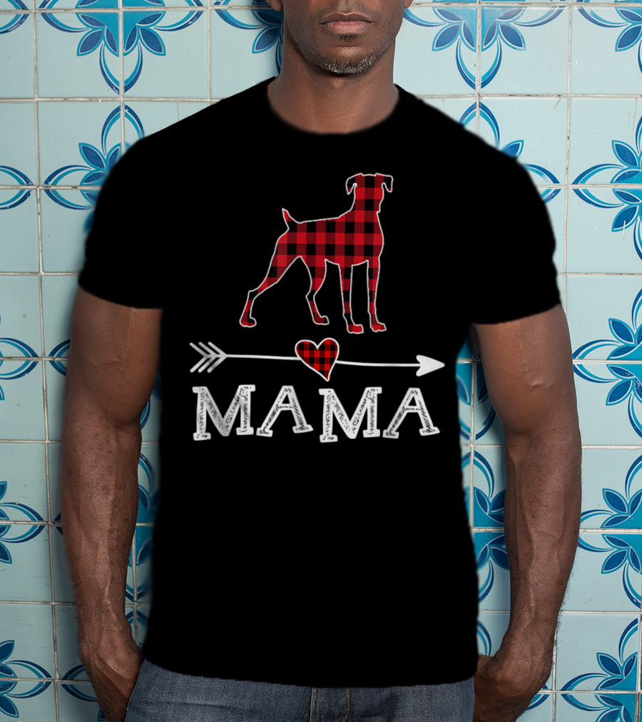 Mama Red Plaid Boxer Dog Heart Buffalo T-Shirt