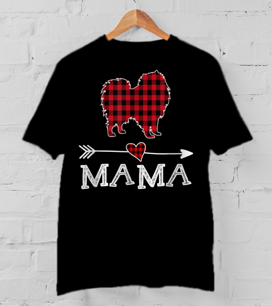 Plaid Keeshond Heart Mama Buffalo Dog Mom Arrow T-Shirt
