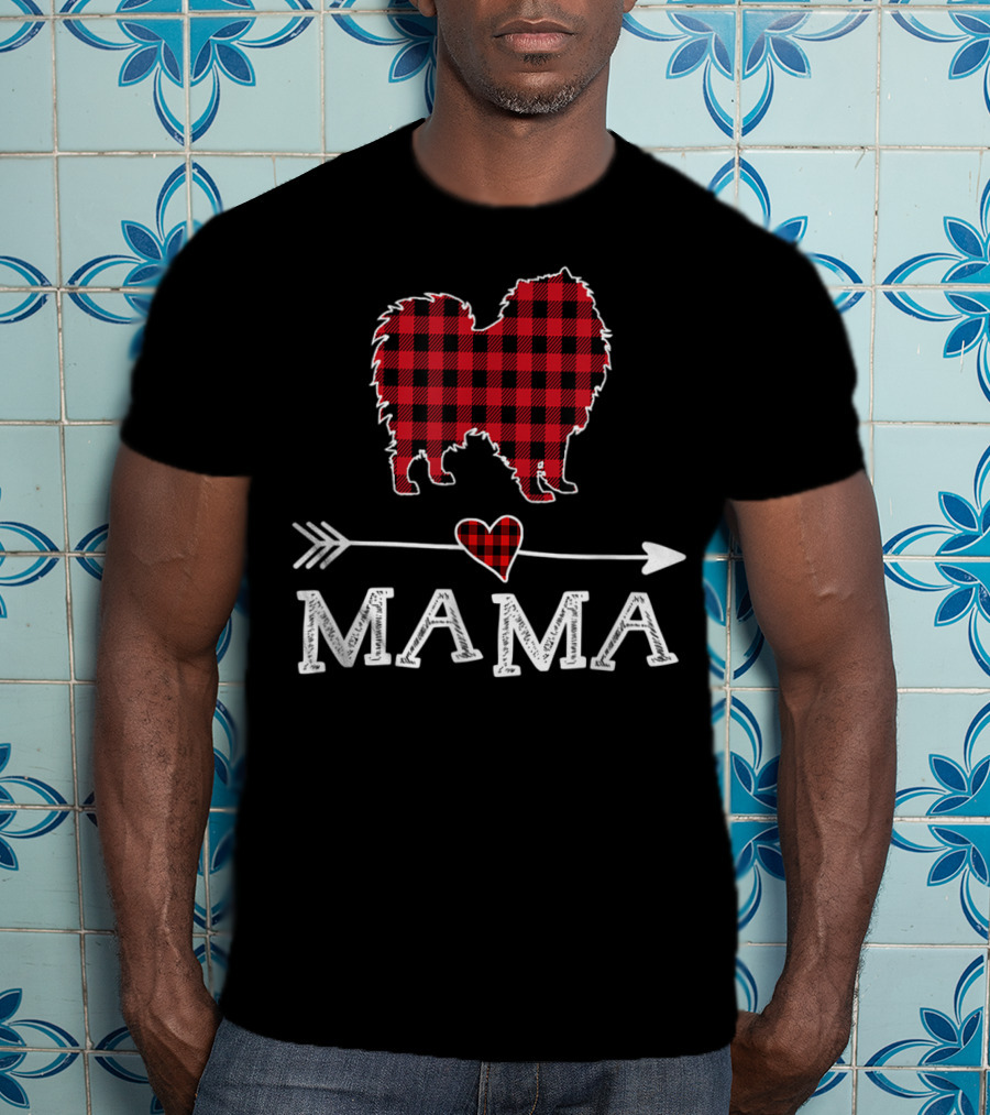 Plaid Keeshond Heart Mama Buffalo Dog Mom Arrow T-Shirt