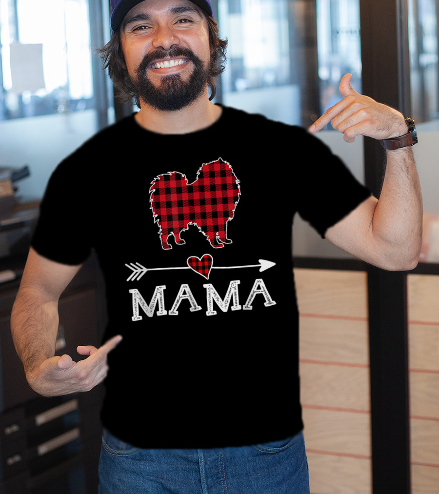 Plaid Keeshond Heart Mama Buffalo Dog Mom Arrow T-Shirt