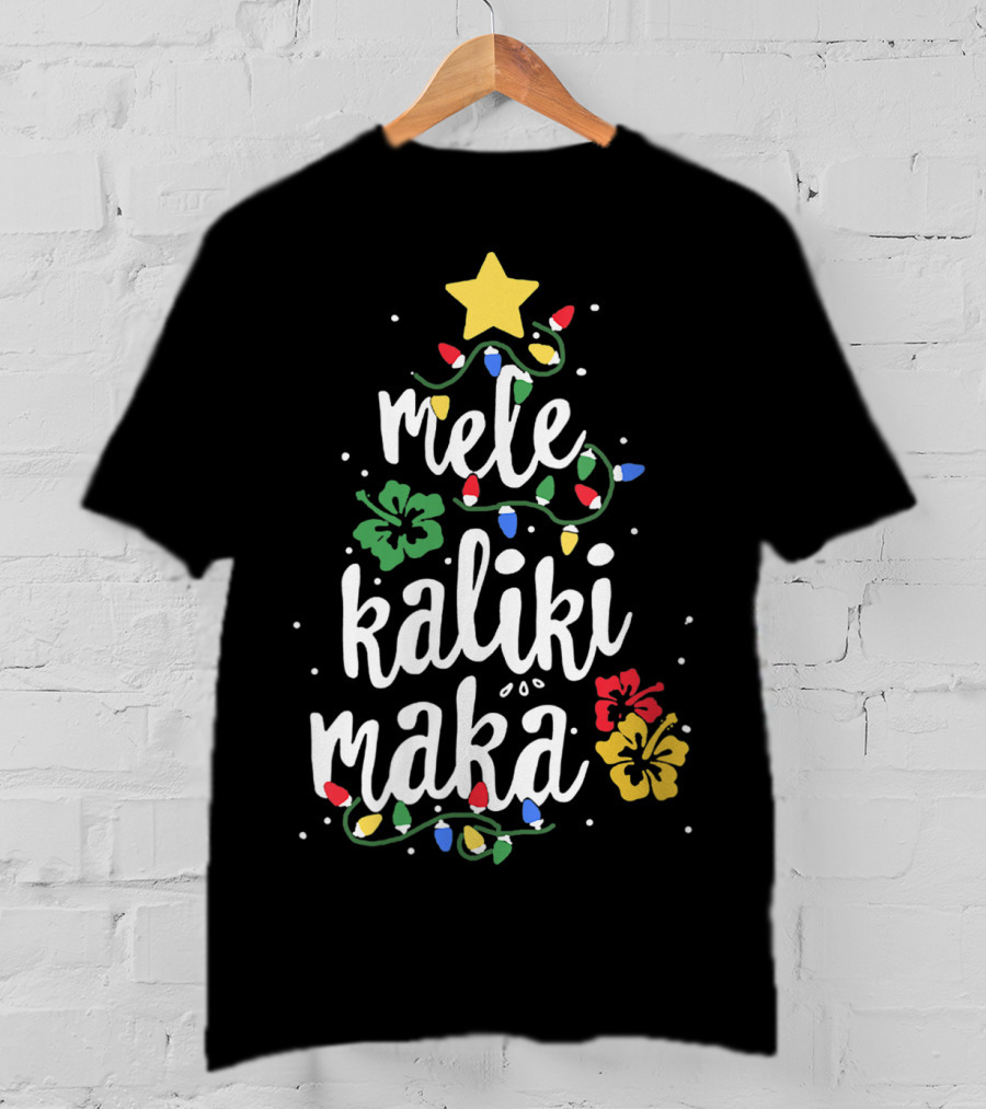 Mele Kalikimaka Hawaiian Christmas Lights And Hibiscus Holiday T-Shirt