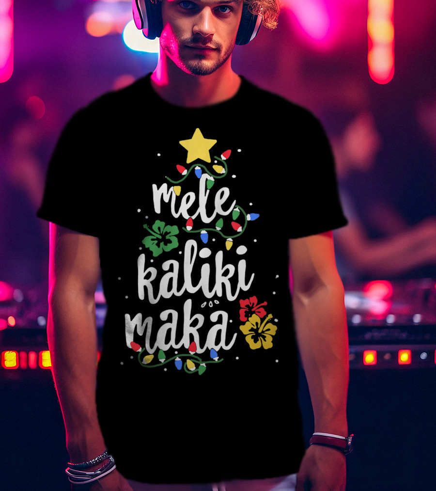 Mele Kalikimaka Hawaiian Christmas Lights And Hibiscus Holiday T-Shirt