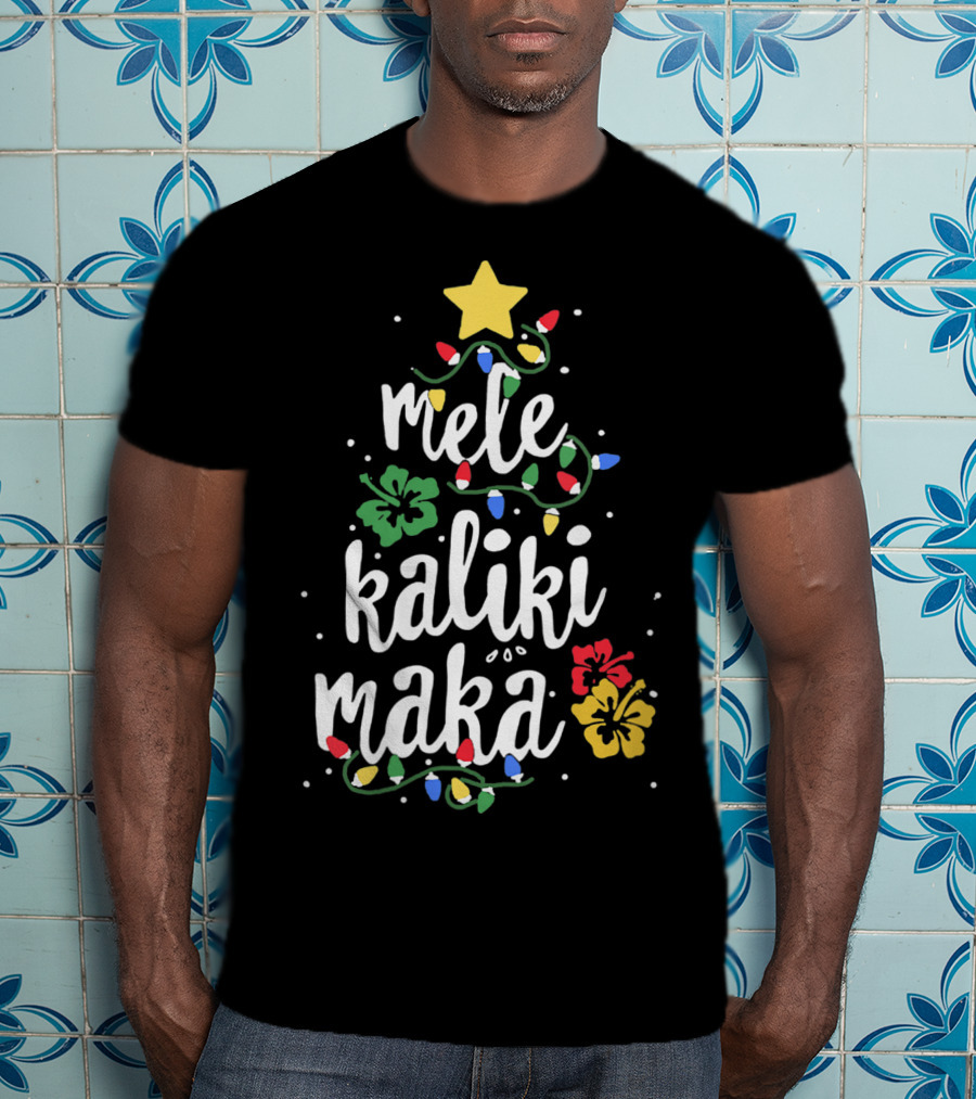 Mele Kalikimaka Hawaiian Christmas Lights And Hibiscus Holiday T-Shirt