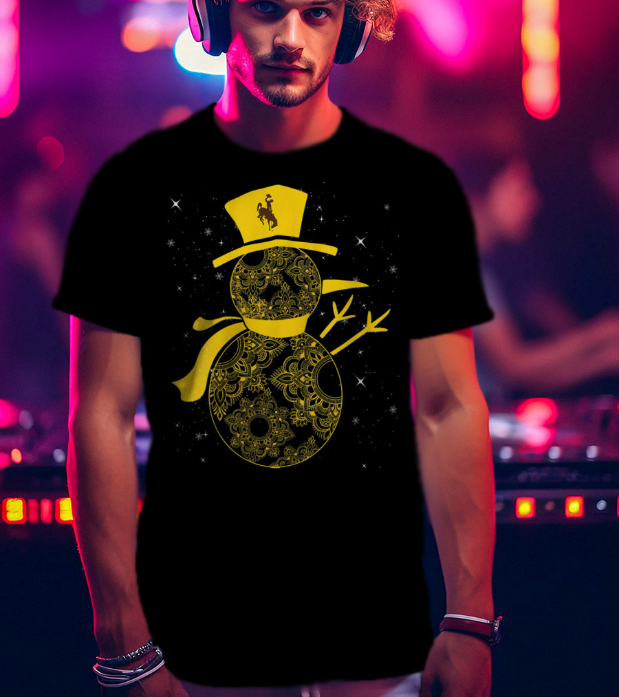 Wyoming Cowboys Mandala Snowman With Cowboy Hat T-Shirt