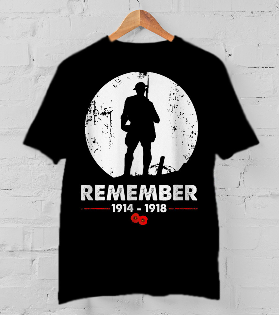 World War 1 Remember 1914-1918 Soldier Silhouette With Poppies T-Shirt