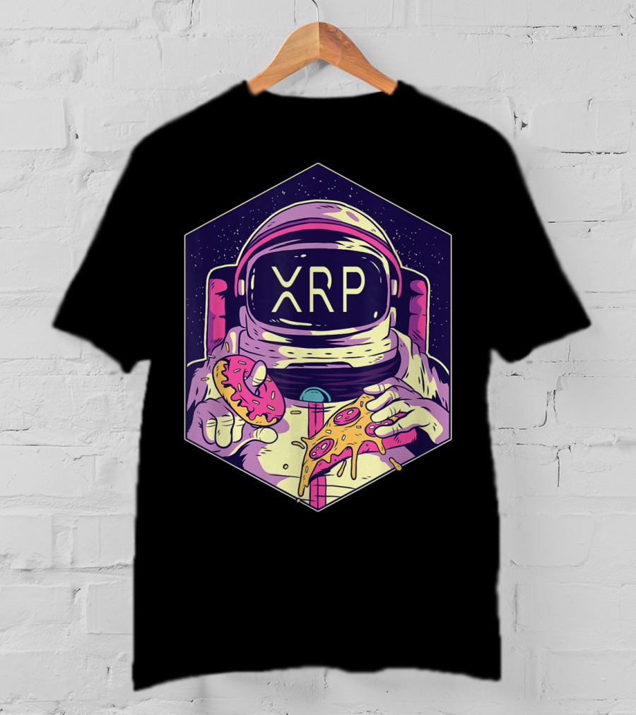 XRP Symbol Astronaut Eating Pizza And Donut Crypto Currency To The Moon T-Shirt