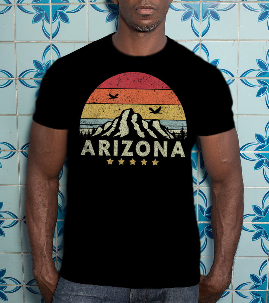 Arizona Retro Mountain And Sunset With Stars T-Shirt