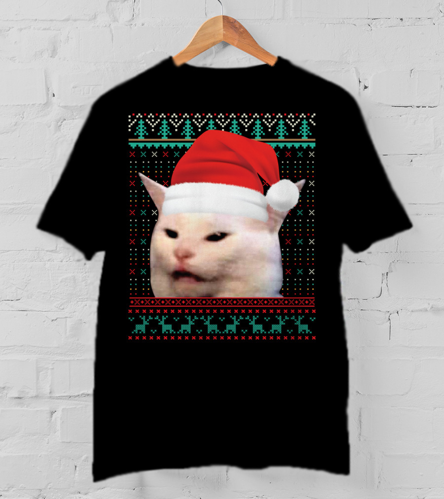 Cat Ugly Santa Hat Christmas Sweater Meme T-Shirt