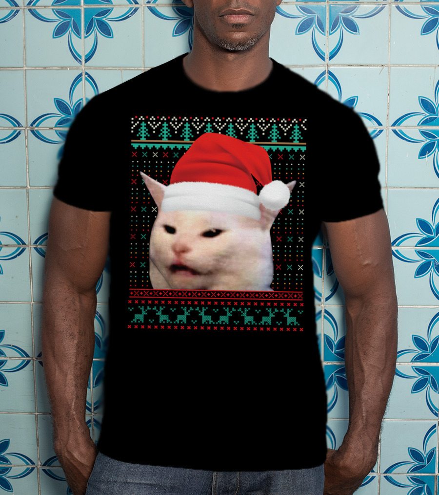 Cat Ugly Santa Hat Christmas Sweater Meme T-Shirt