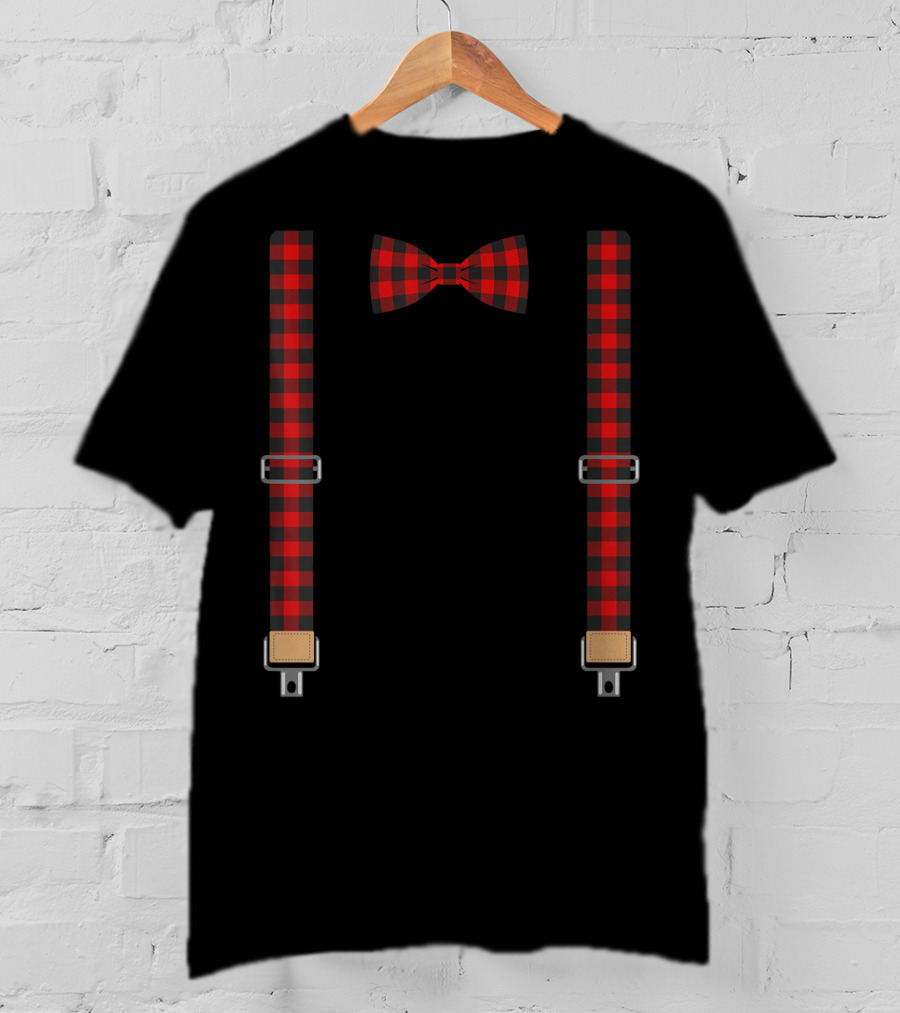 Christmas Buffalo Plaid Bow Tie And Suspenders T-Shirt