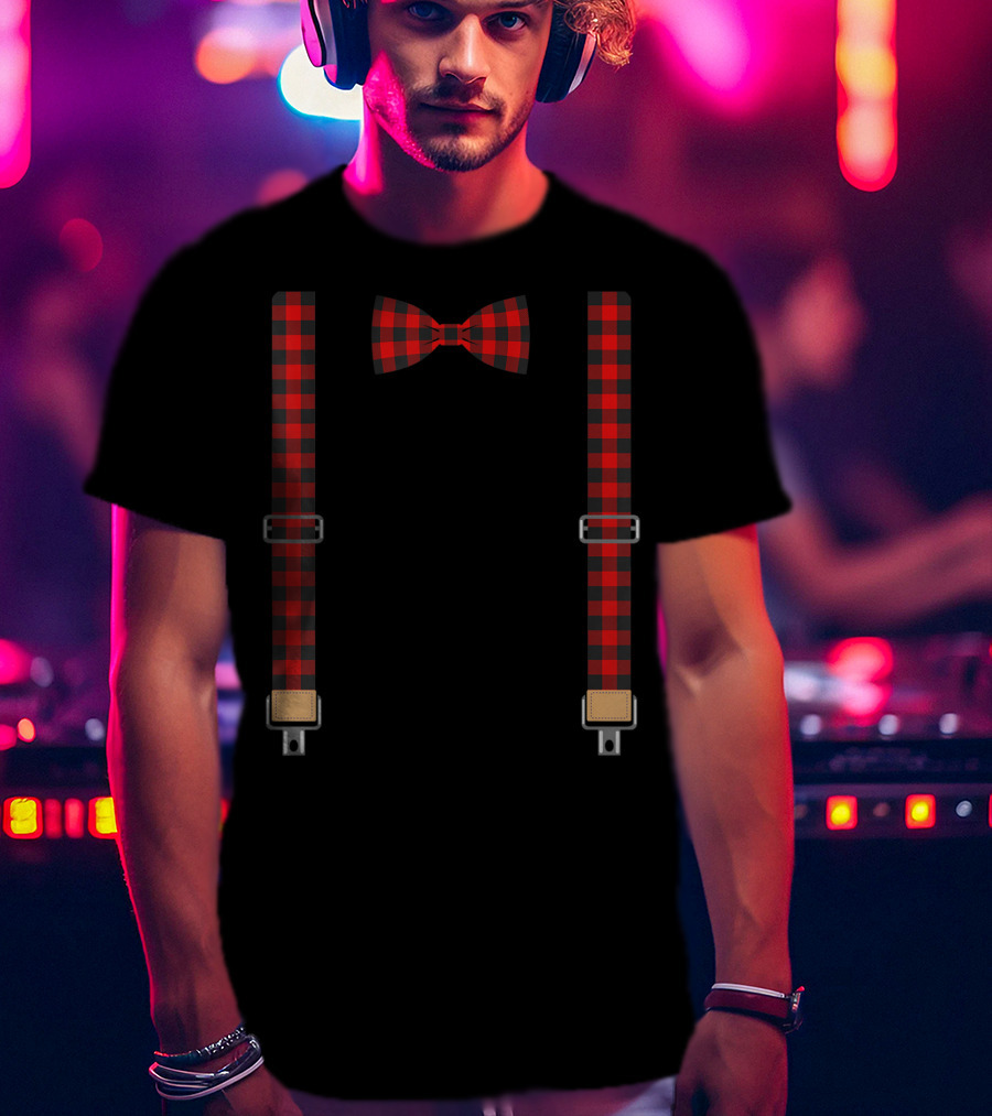 Christmas Buffalo Plaid Bow Tie And Suspenders T-Shirt