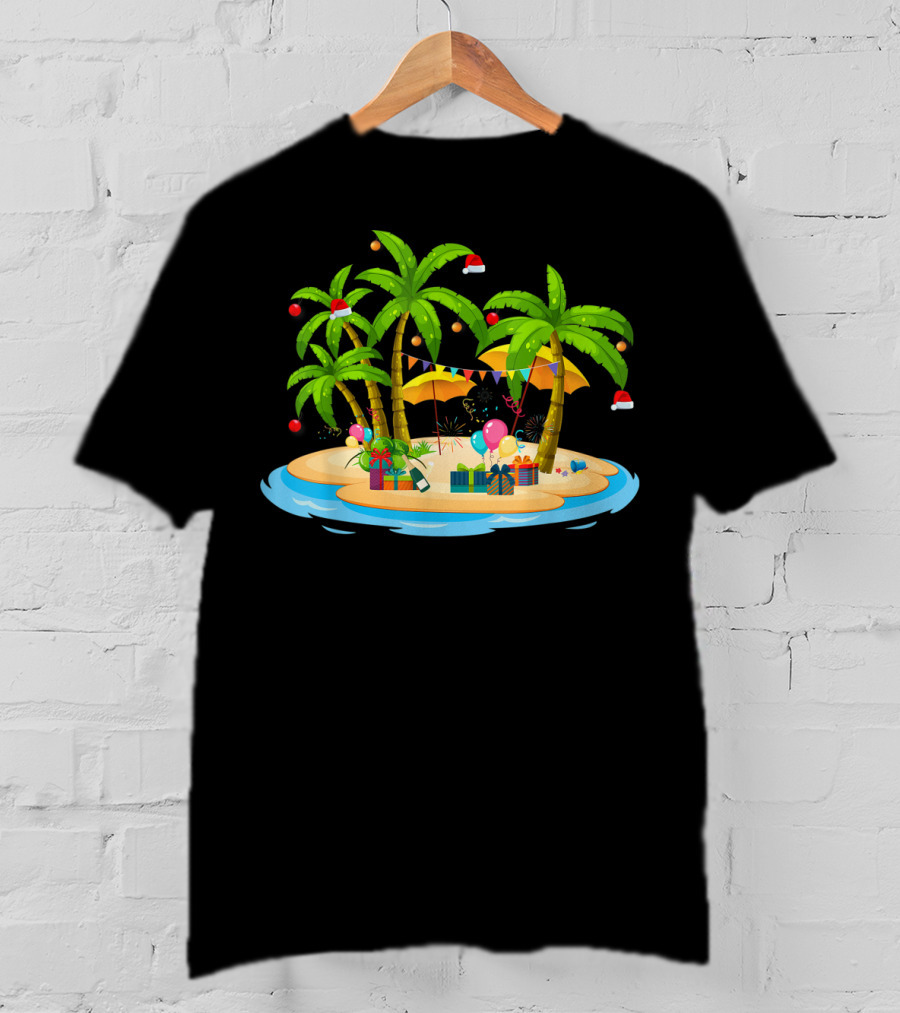 Tropical Christmas Island With Palm Trees And Coconuts T-Shirt
