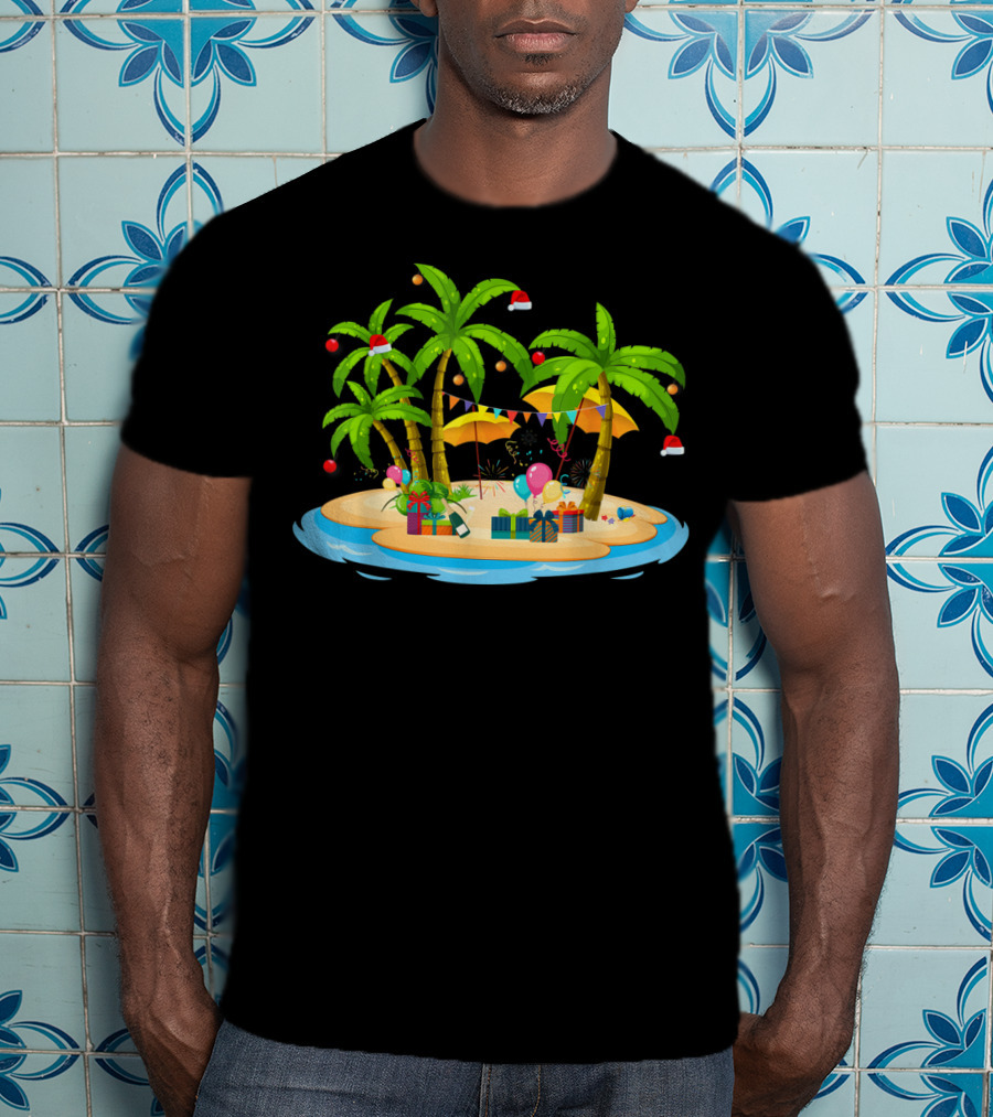 Tropical Christmas Island With Palm Trees And Coconuts T-Shirt