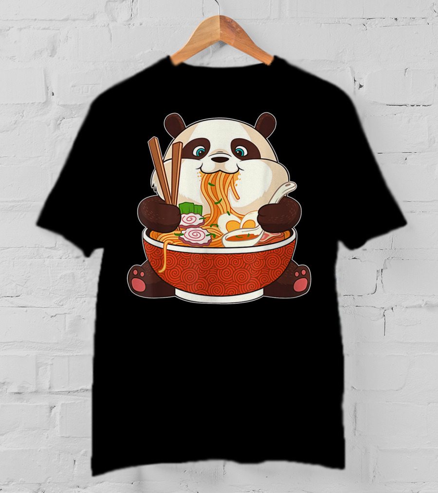 Cute Panda Bear Enjoying Japanese Ramen Noodles T-Shirt