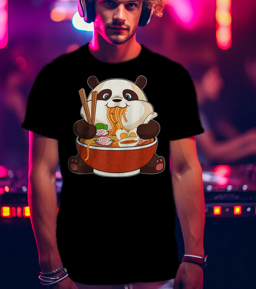 Cute Panda Bear Enjoying Japanese Ramen Noodles T-Shirt