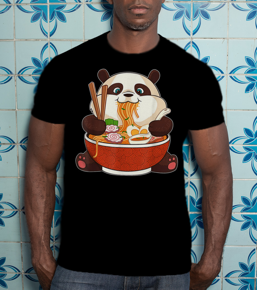 Cute Panda Bear Enjoying Japanese Ramen Noodles T-Shirt