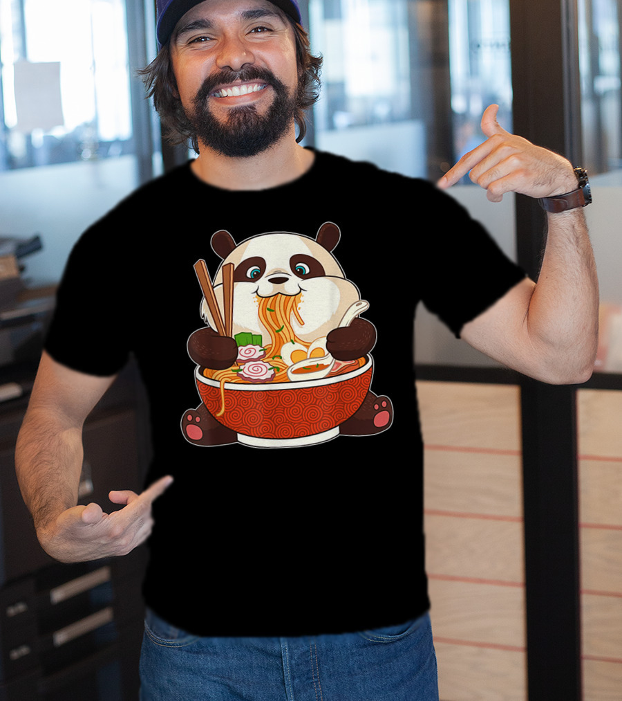 Cute Panda Bear Enjoying Japanese Ramen Noodles T-Shirt