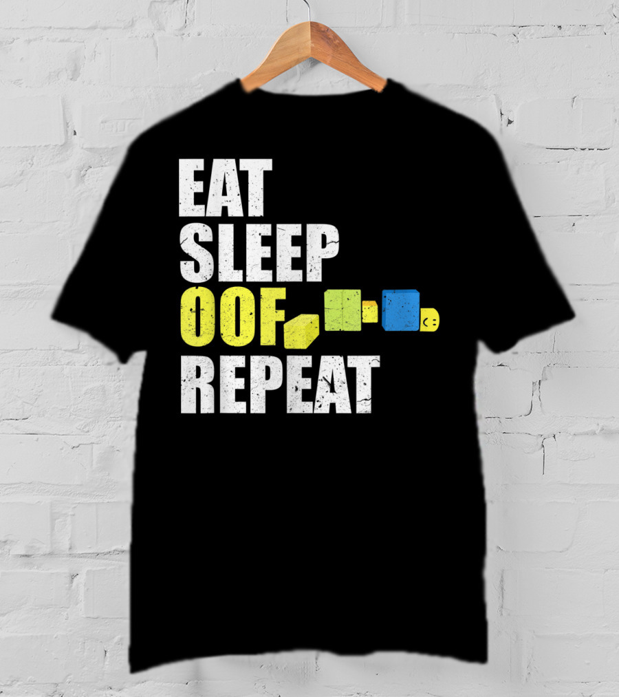 Eat Sleep Oof Repeat Gamers Blocky Character Banner T-Shirt