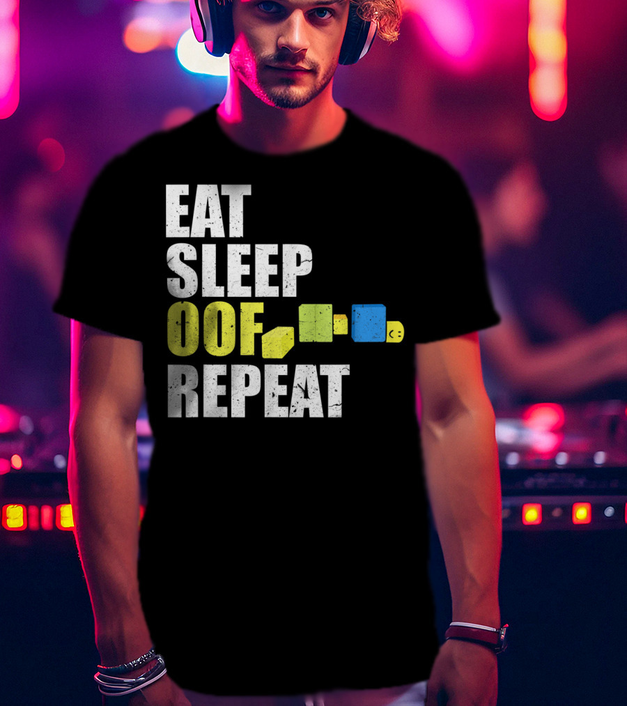 Eat Sleep Oof Repeat Gamers Blocky Character Banner T-Shirt