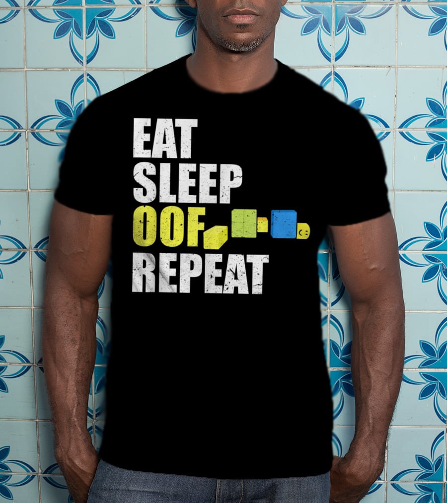 Eat Sleep Oof Repeat Gamers Blocky Character Banner T-Shirt