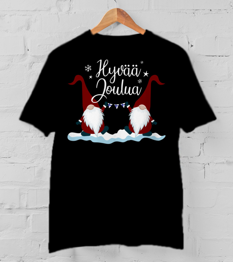Hyvää Joulua Finnish Merry Christmas Finland Gnomes T-Shirt