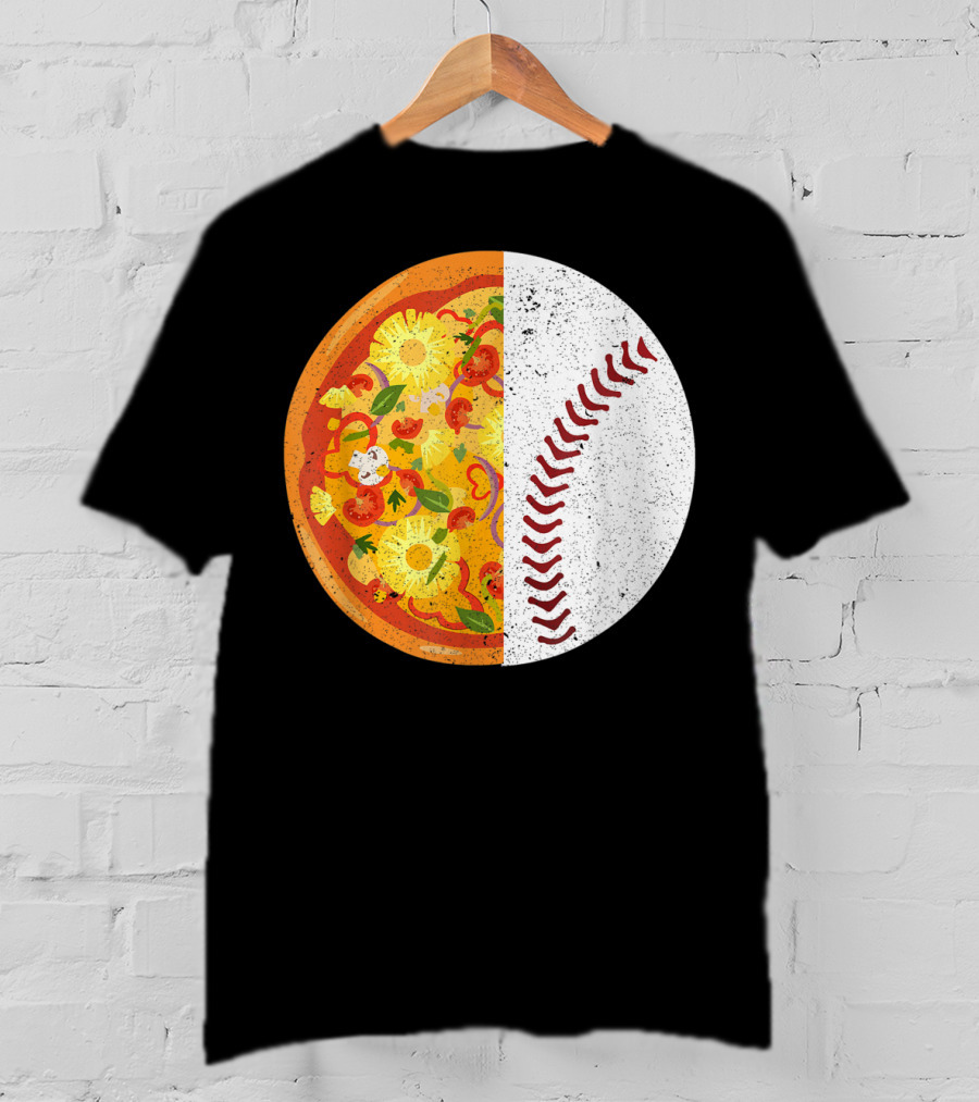 Funny Baseball Lover Eat Pizza Half Sport Pizza Baseball T-Shirt