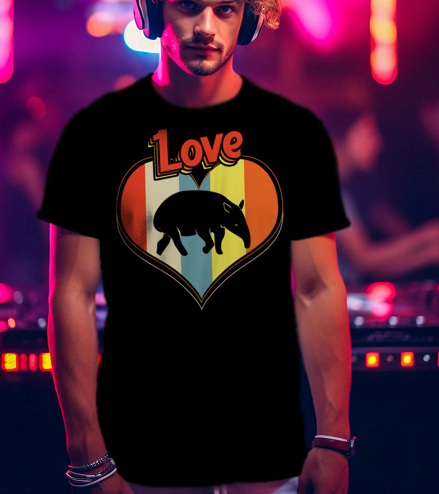 Love Heart Tapir Vintage Stripe T-Shirt