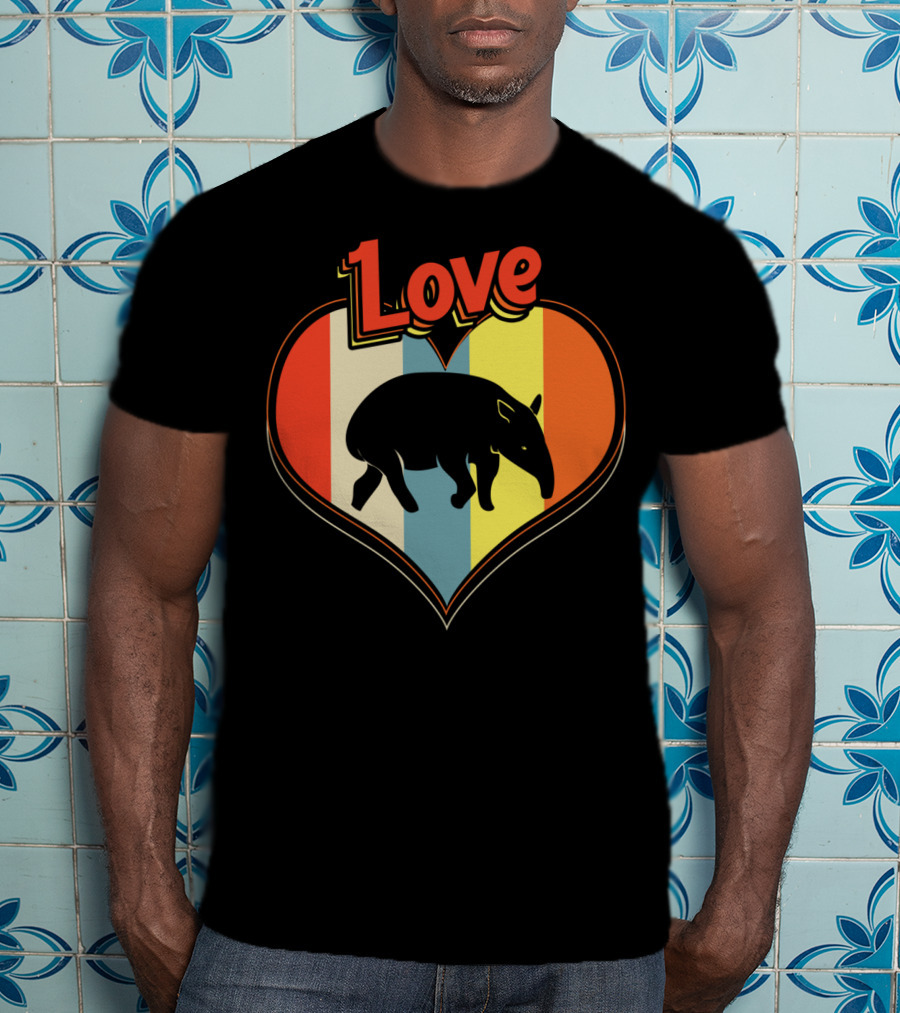 Love Heart Tapir Vintage Stripe T-Shirt