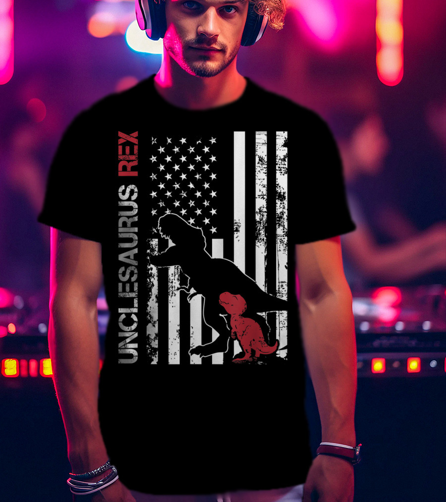 Unclesaurus Rex Dinosaur USA Flag Family T-Shirt