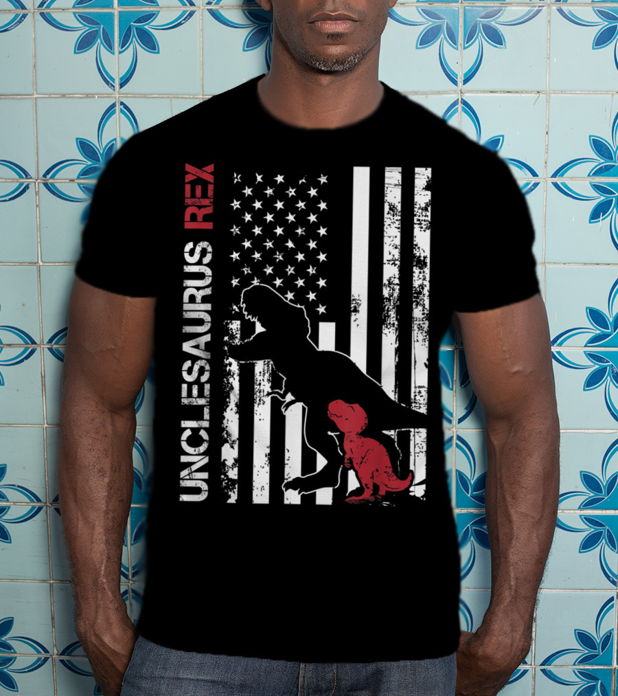 Unclesaurus Rex Dinosaur USA Flag Family T-Shirt