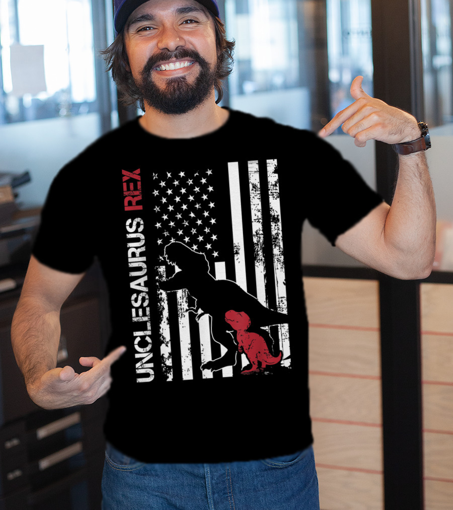 Unclesaurus Rex Dinosaur USA Flag Family T-Shirt