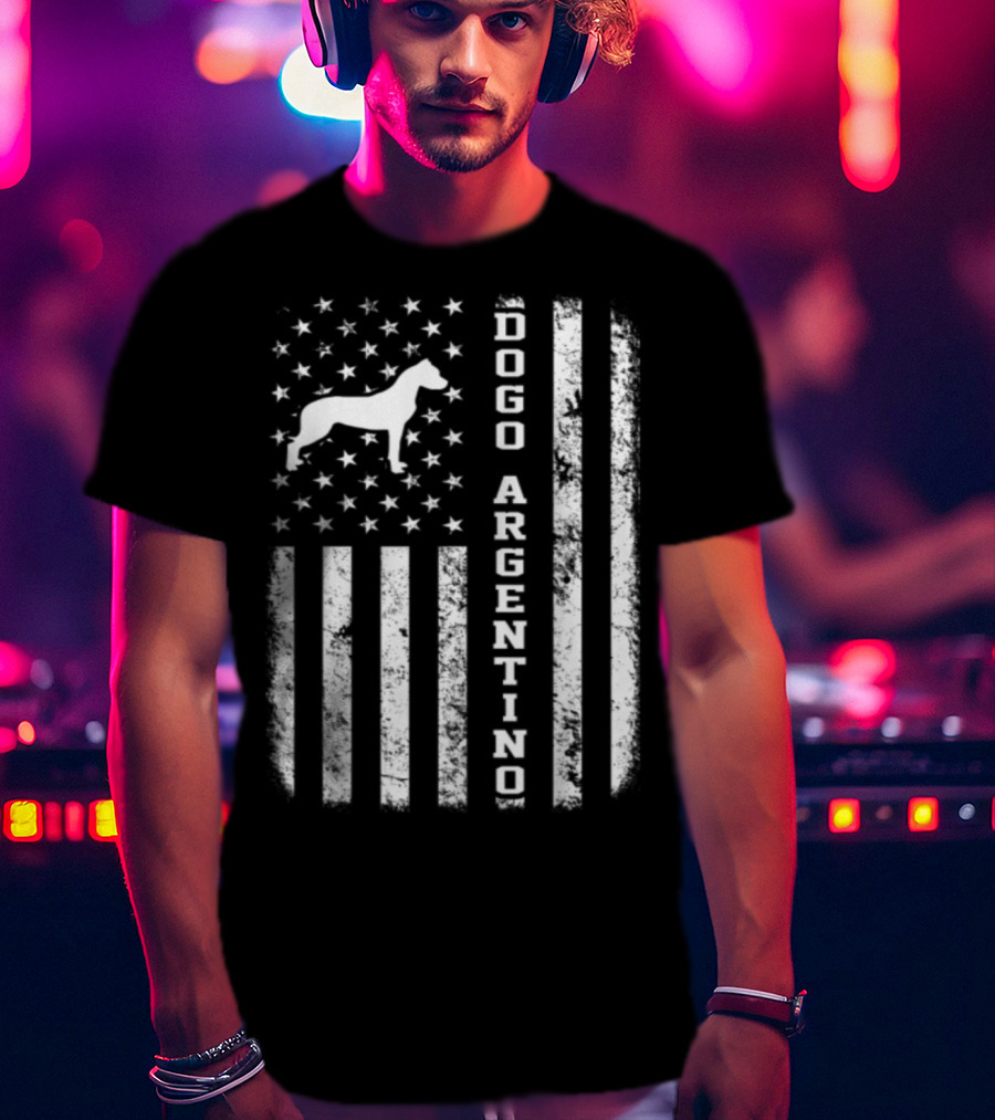 Vintage American Flag Dogo Argentino Dog T-Shirt