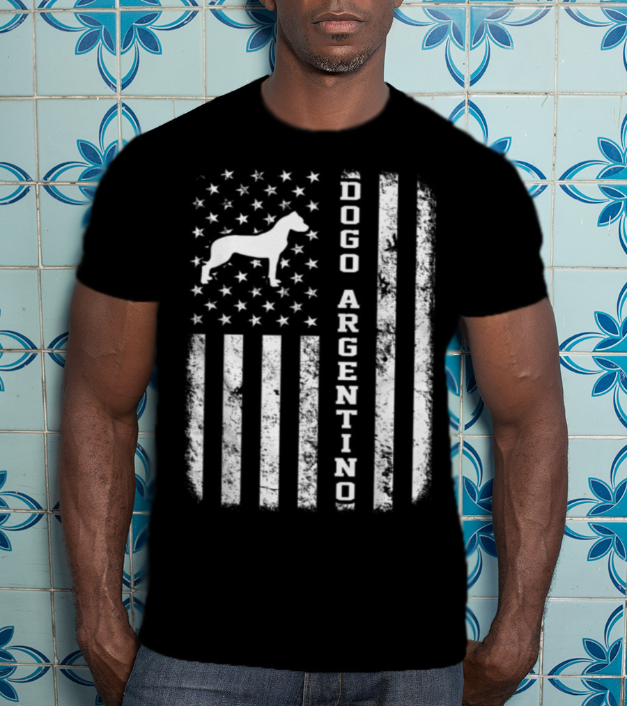 Vintage American Flag Dogo Argentino Dog T-Shirt