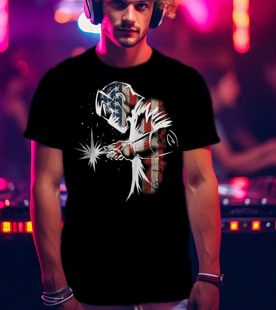 Welder American Flag USA Patriotic Welding Helmet T-Shirt