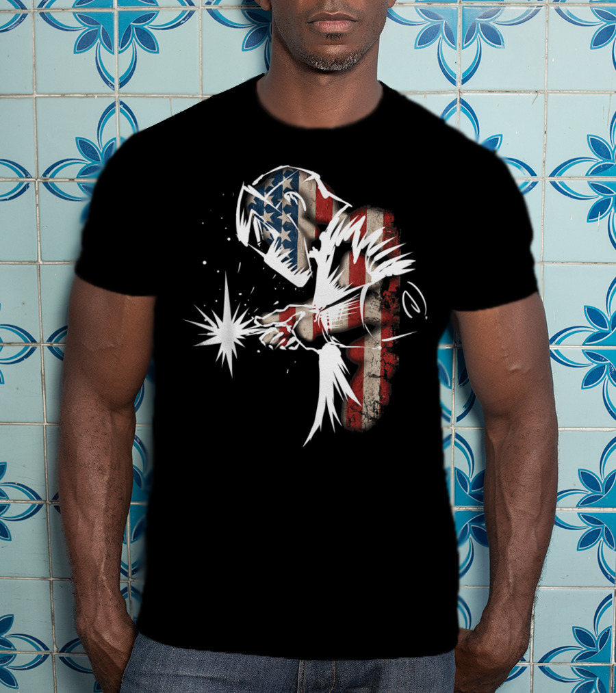 Welder American Flag USA Patriotic Welding Helmet T-Shirt