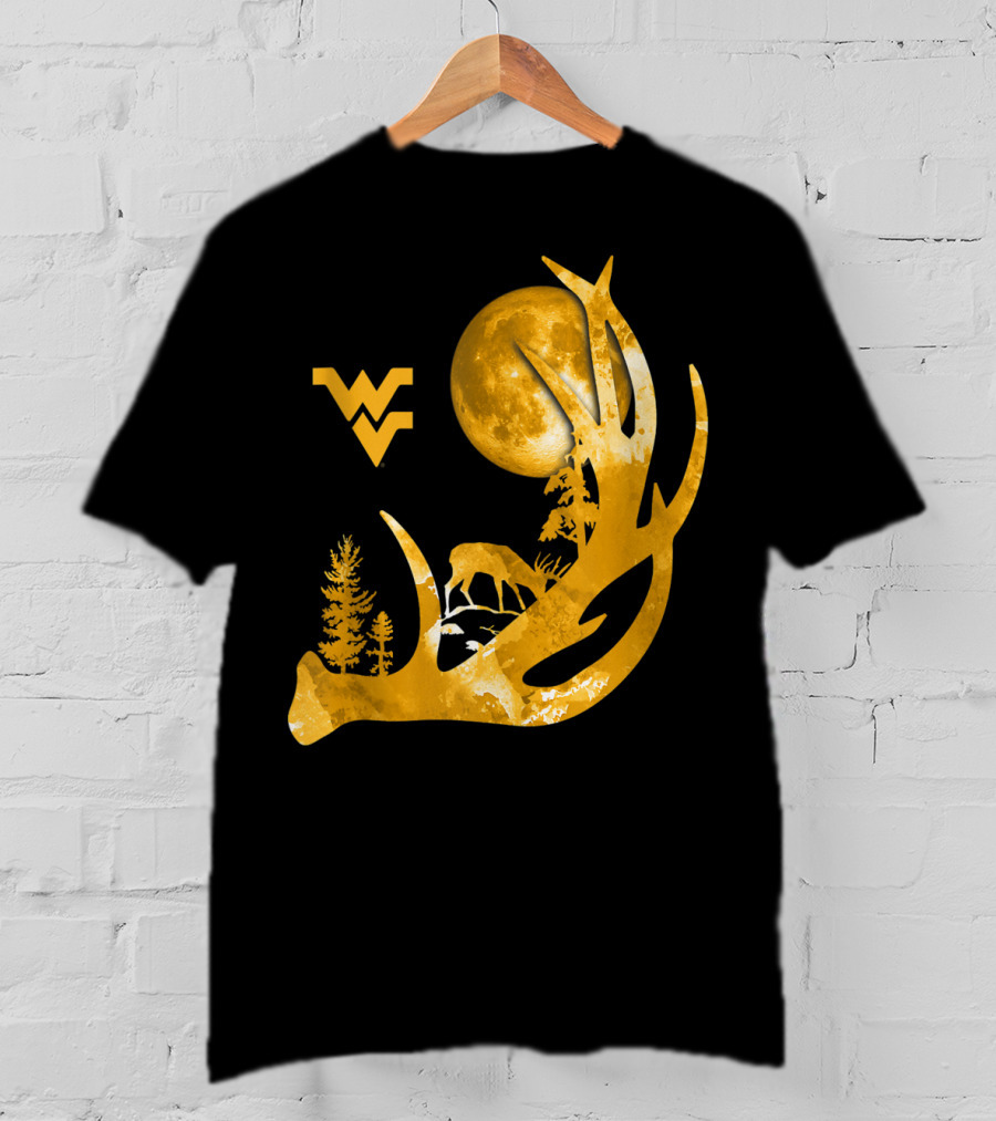 West Virginia Mountaineers Antler Moon Deer Silhouette Fan T-Shirt