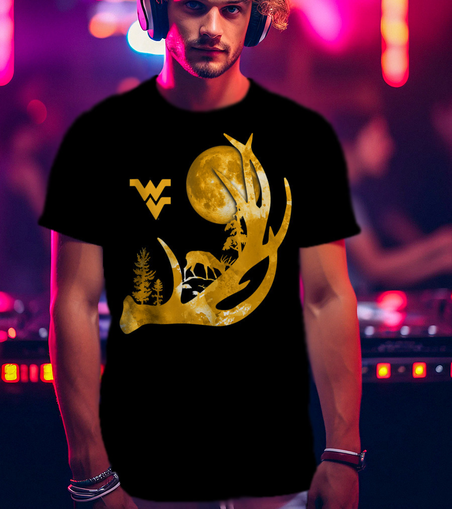 West Virginia Mountaineers Antler Moon Deer Silhouette Fan T-Shirt