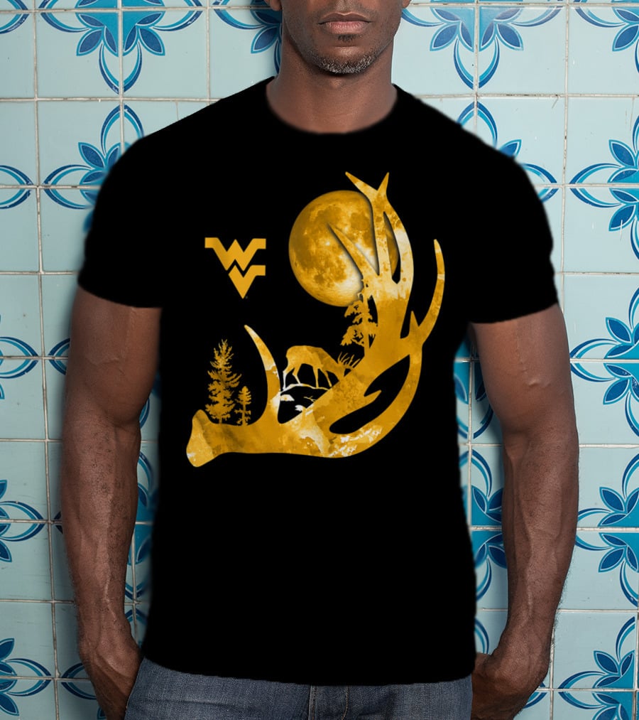 West Virginia Mountaineers Antler Moon Deer Silhouette Fan T-Shirt