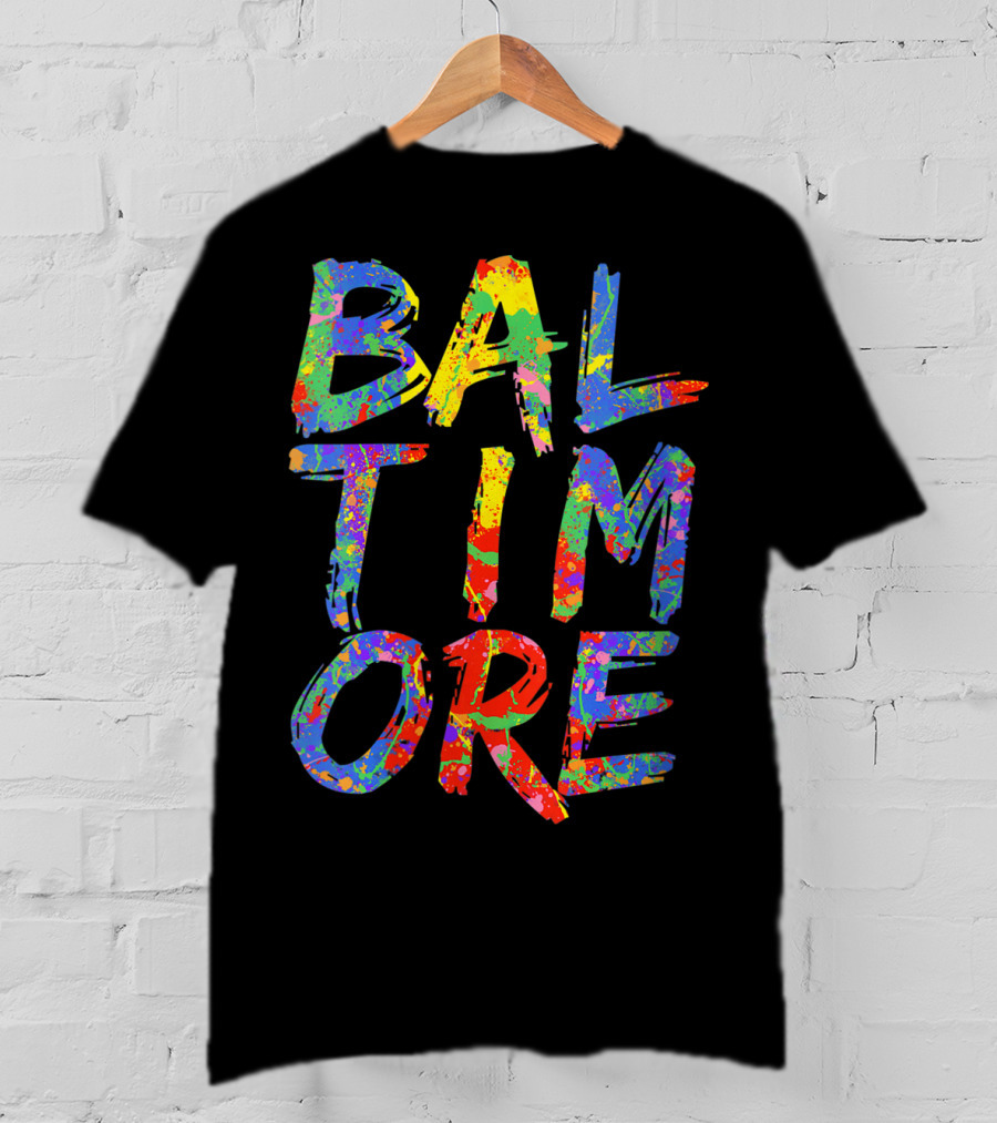 Baltimore Colorful Rainbow Paint Splash Effect T-Shirt