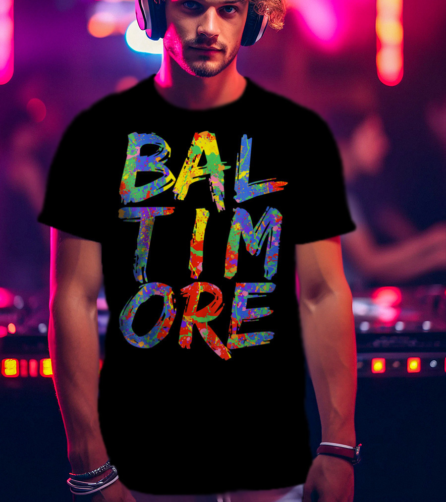 Baltimore Colorful Rainbow Paint Splash Effect T-Shirt