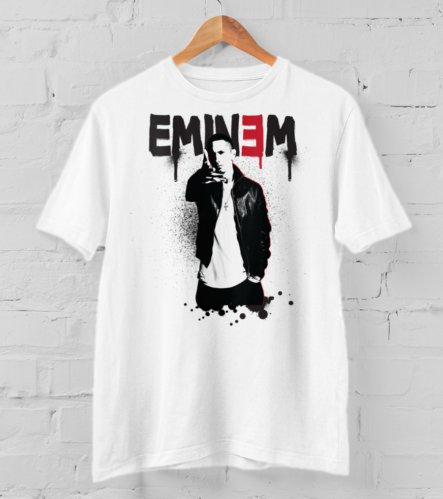 Eminem Sprayed Up Red E Iconic Leather Jacket T-Shirt