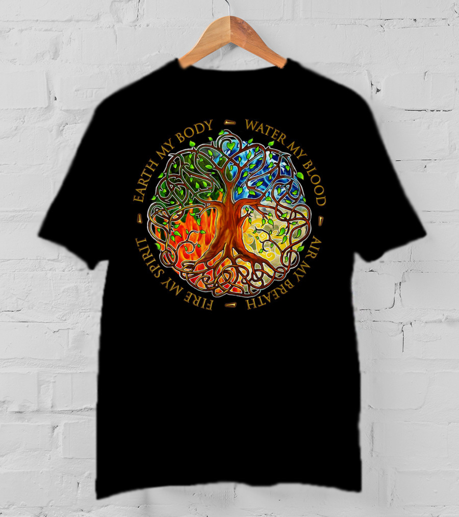 Yggdrasil Tree Of Life Earth My Body Water My Blood Fire My Spirit Air My Breath T-Shirt