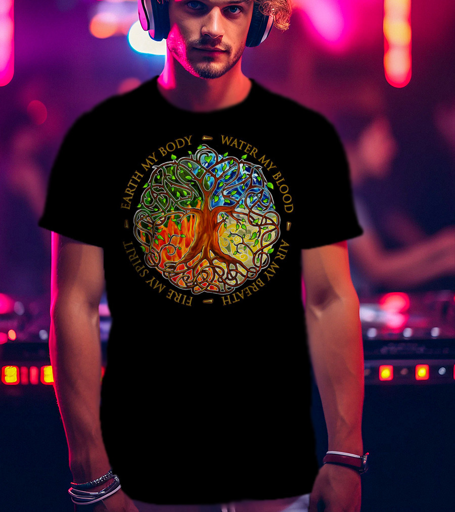 Yggdrasil Tree Of Life Earth My Body Water My Blood Fire My Spirit Air My Breath T-Shirt