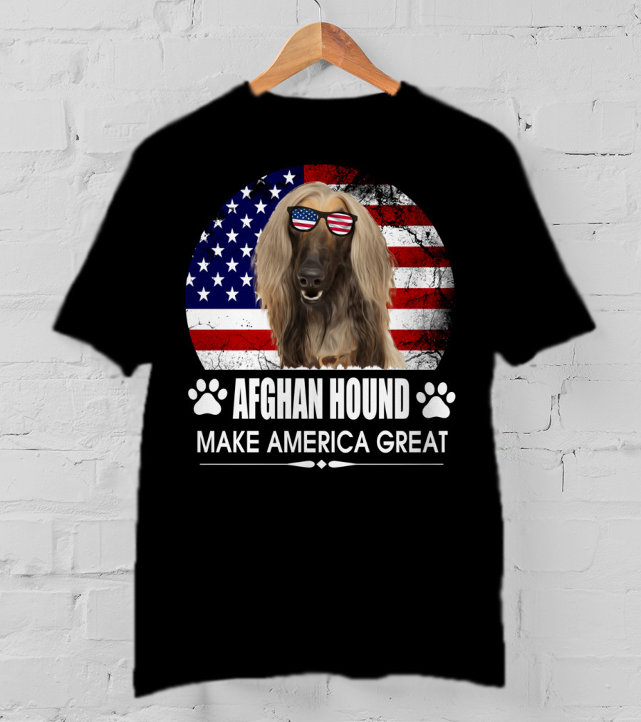 Afghan Hound Make America Great With Dog And Flag Paw Prints T-Shirt