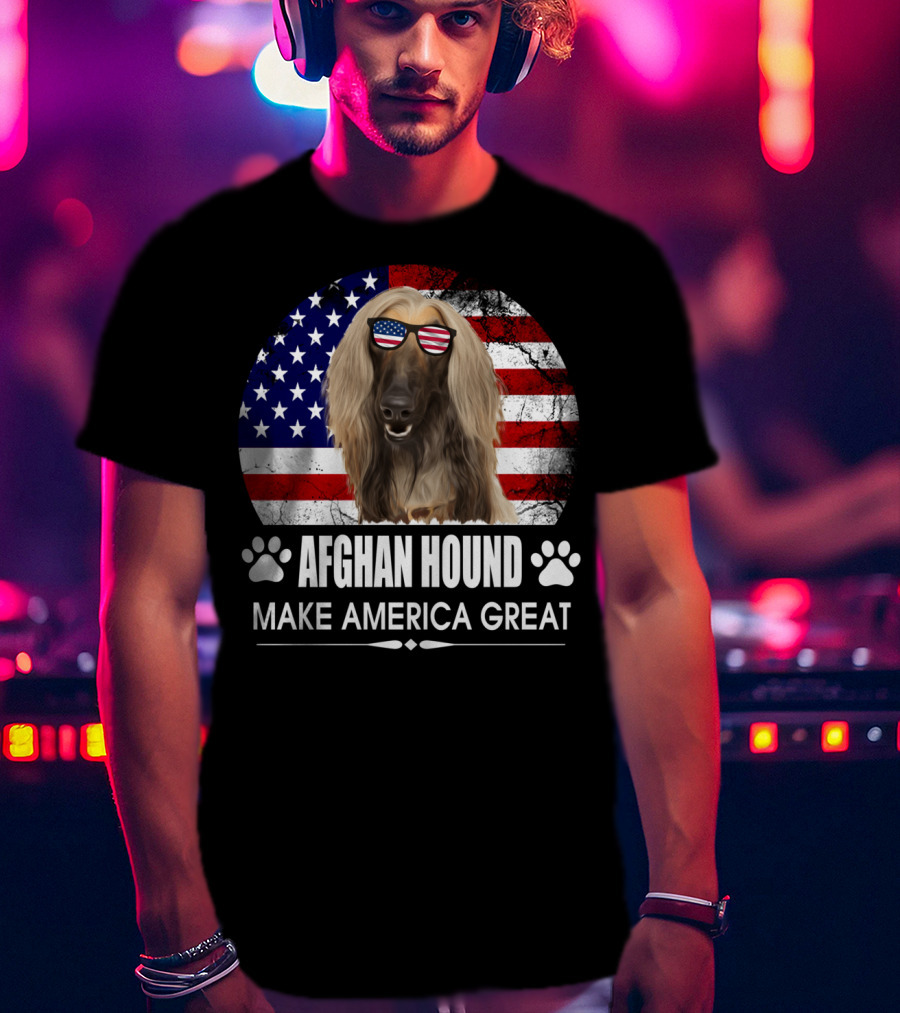 Afghan Hound Make America Great With Dog And Flag Paw Prints T-Shirt
