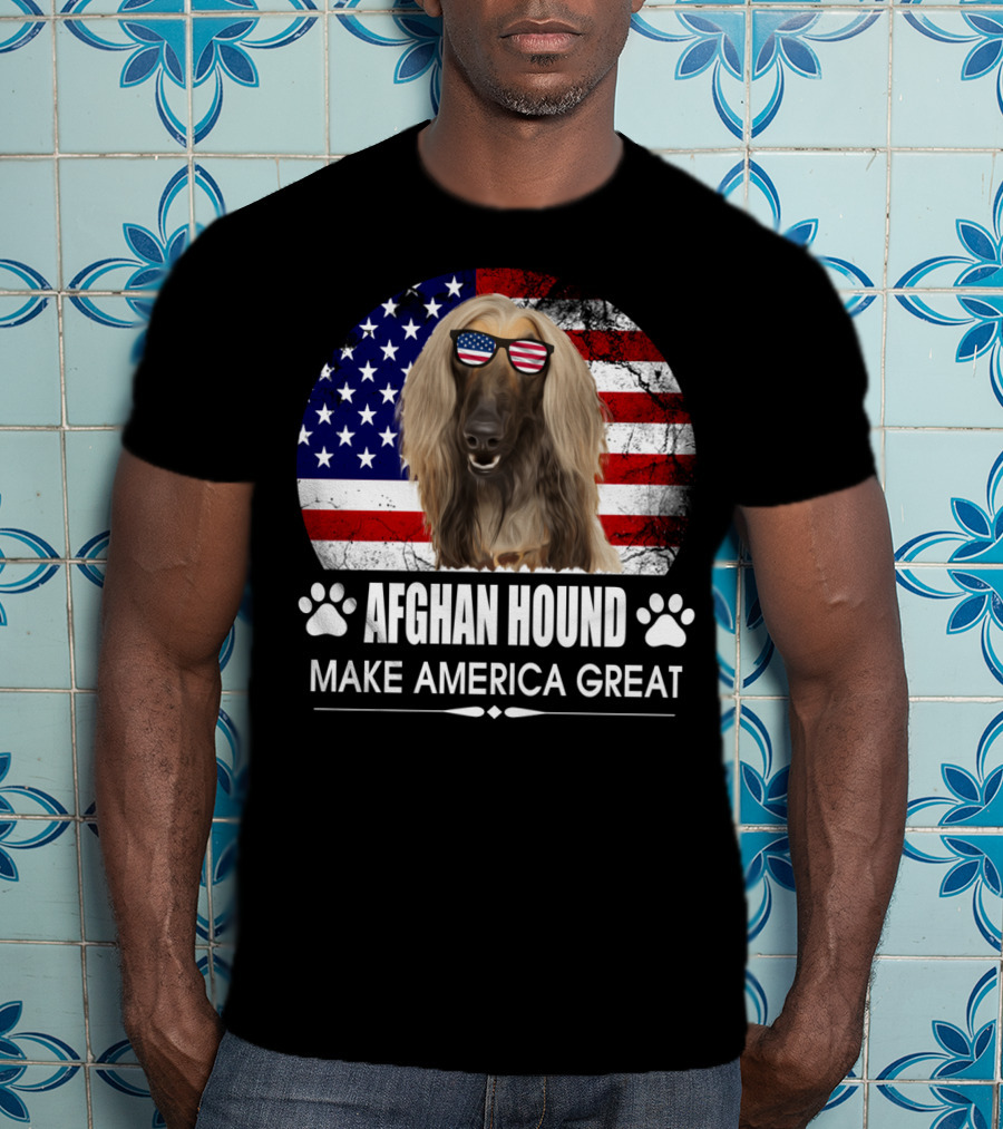 Afghan Hound Make America Great With Dog And Flag Paw Prints T-Shirt