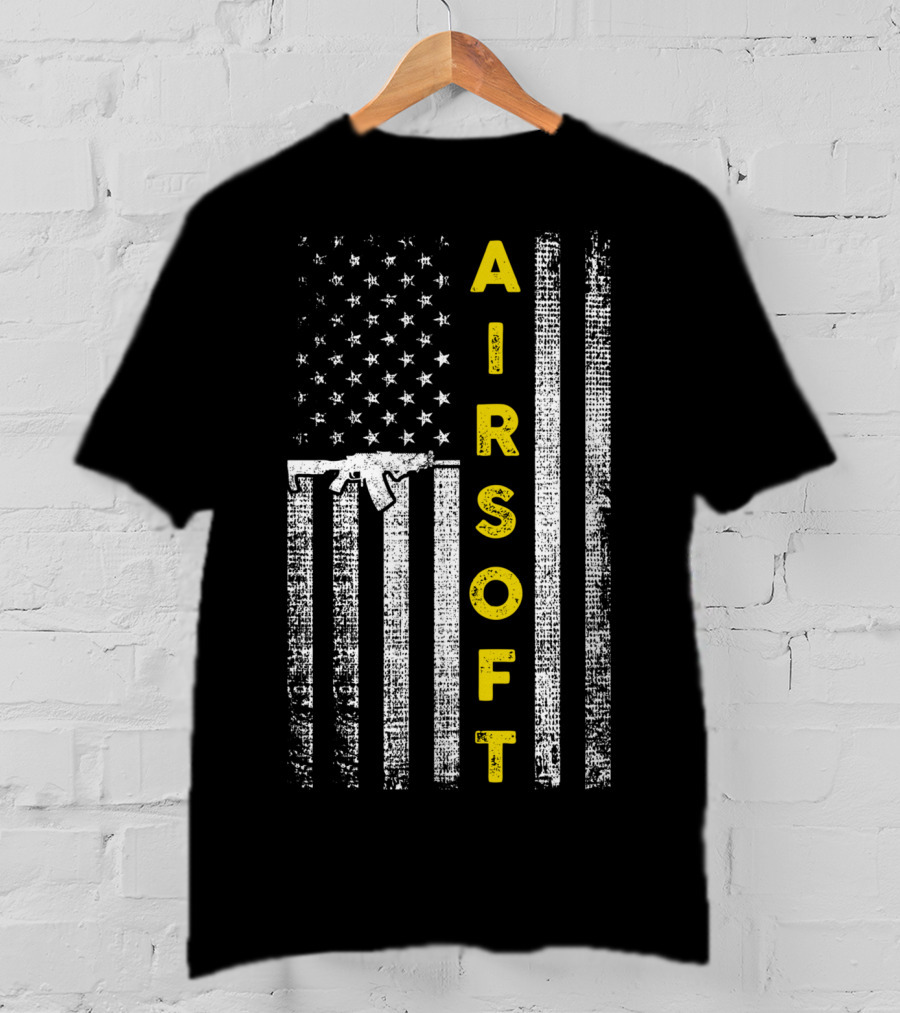 Airsoft Gun American Flag Patriotic United States T-Shirt